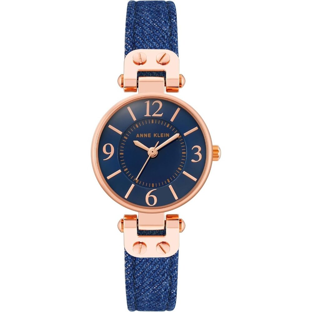 Women's Blue/Gold Domed Mineral Crystal Lens Leather Strap Buckle Closure Watch